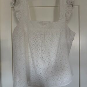 GAP White Eyelet Square-Neck Ruffle Strap Tank